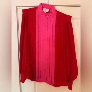 Tuckernuck Red and Pink Pleated Blouse